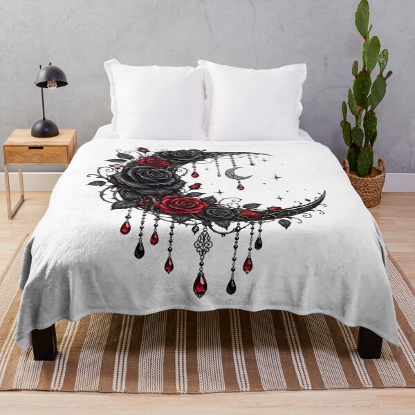 Item preview, Gothic Moon Rose Crescent Black & Red Roses Celestial Gothic Floral Art designed and sold by RoPrincess.