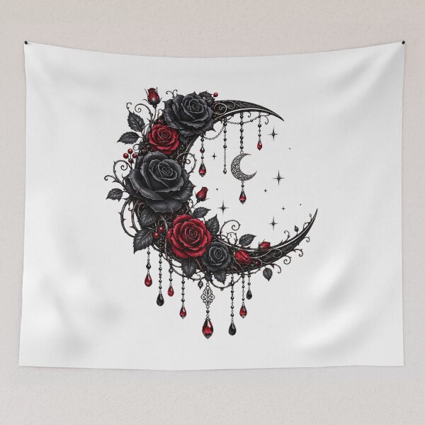 Item preview, Gothic Moon Rose Crescent Black & Red Roses Celestial Gothic Floral Art designed and sold by RoPrincess.