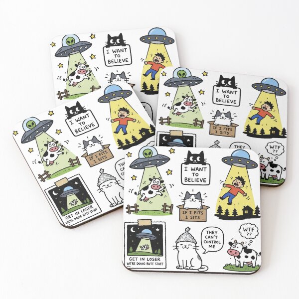 Item preview, Cute Alien Cat & Cow Abduction Doodle Art designed and sold by Marcin Dabski.