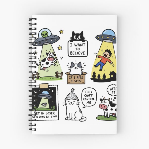 Item preview, Cute Alien Cat & Cow Abduction Doodle Art designed and sold by Marcin Dabski.