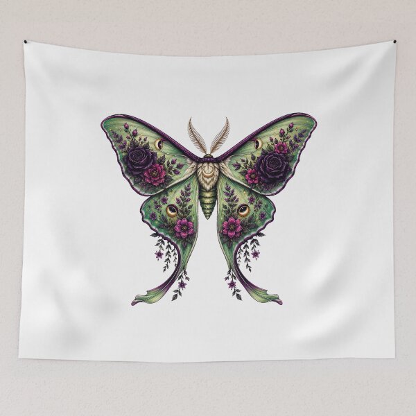 Item preview, Luna Moth with Gothic Roses Dark Botanical Floral Fantasy designed and sold by RoPrincess.