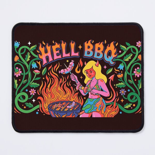 Item preview, Hell BBQ Funny Psychedelic Devil Girl Grilling Barbecue designed and sold by KiwiRider.