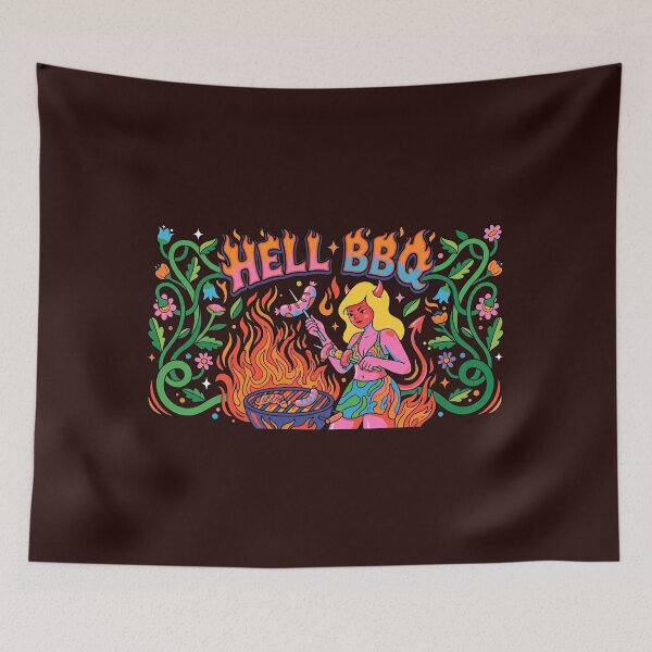 Item preview, Hell BBQ Funny Psychedelic Devil Girl Grilling Barbecue designed and sold by KiwiRider.