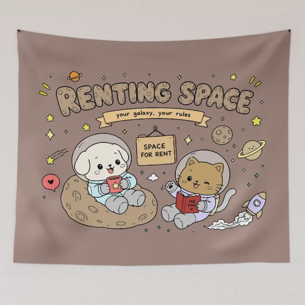 Item preview, Renting Space - Cute Astronaut Cat and Dog Space Pun designed and sold by snewen.