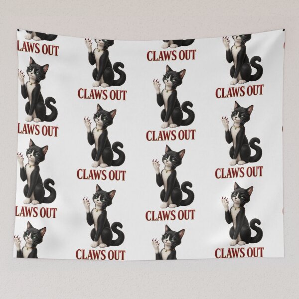 Item preview, Claws Out Glamorous Tuxedo Cat with Red Nails designed and sold by RoPrincess.