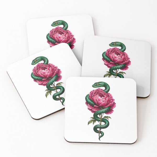 Item preview, Emerald Snake Wrapped Around a Pink Peony designed and sold by RoPrincess.
