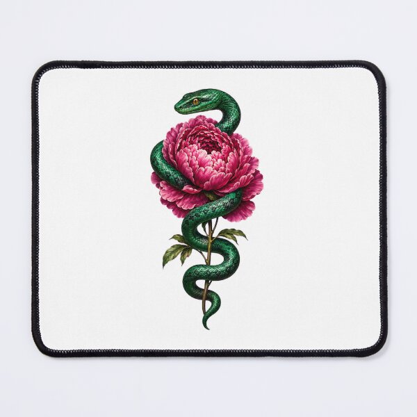 Item preview, Emerald Snake Wrapped Around a Pink Peony designed and sold by RoPrincess.