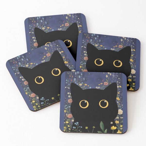Item preview, Curious Black Void Cat in an Enchanted Wildflower Garden designed and sold by PurrfectHome.