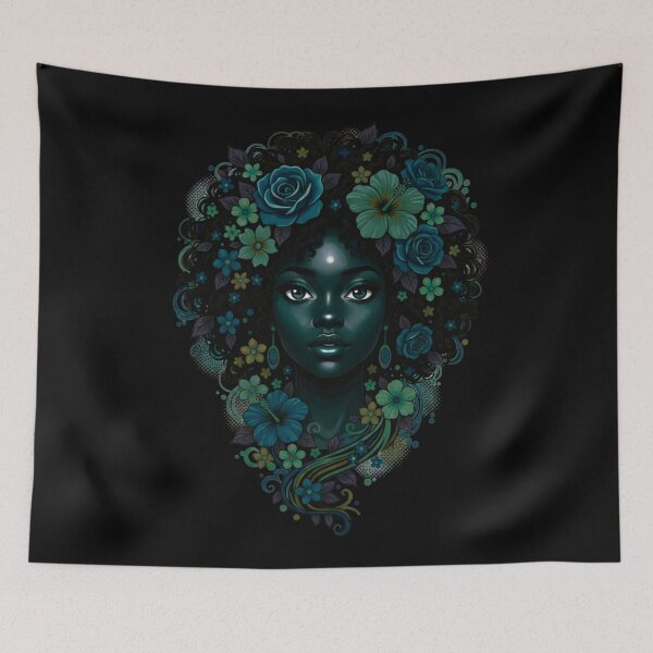 Item preview, Deep Black Woman With Floral Crown dark teal designed and sold by BlessedBlackBeautiful.