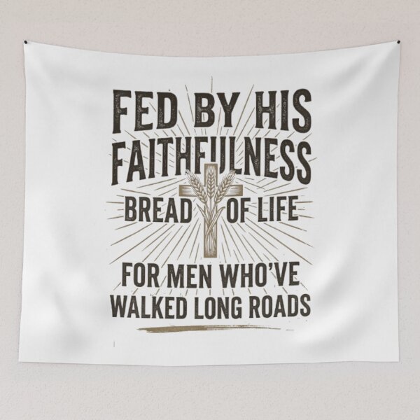 Item preview, Fed By His Faithfulness Bread of Life Christian Men's Vintage Typography Apparel designed and sold by graceformen.