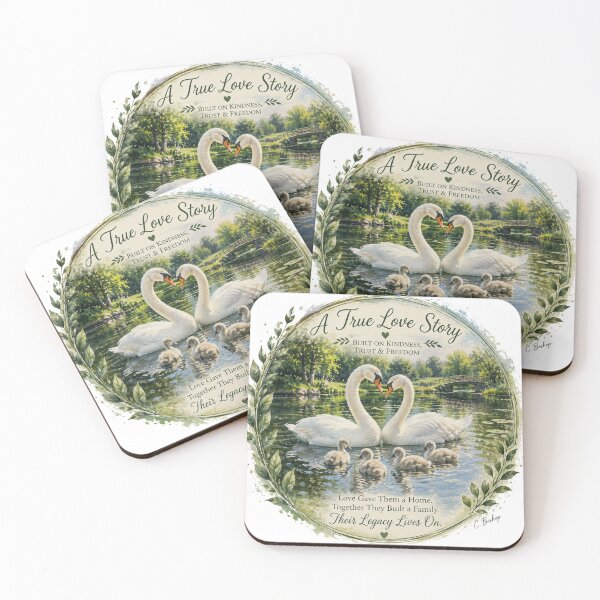 Item preview, A True Love Story | Swan Family Wildlife Art | Original Nature Painting designed and sold by Whiskered Garden Studio.