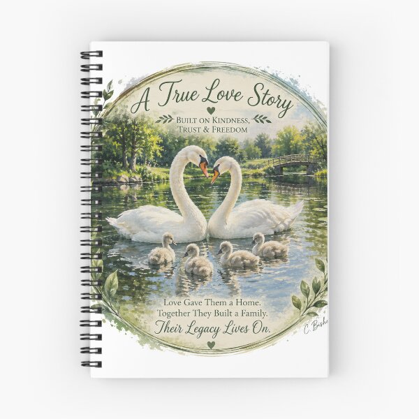 Item preview, A True Love Story | Swan Family Wildlife Art | Original Nature Painting designed and sold by Whiskered Garden Studio.