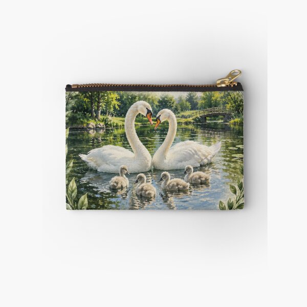 Item preview, A True Love Story | Swan Family Wildlife Art | Original Nature Painting designed and sold by Whiskered Garden Studio.