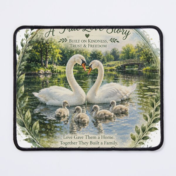 Item preview, A True Love Story | Swan Family Wildlife Art | Original Nature Painting designed and sold by Whiskered Garden Studio.