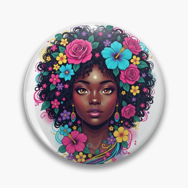 Item preview, Deep Black Woman W/ Bright Flower Adorned Afro designed and sold by BlessedBlackBeautiful.