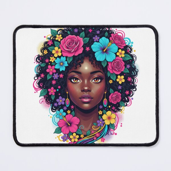 Item preview, Deep Black Woman W/ Bright Flower Adorned Afro designed and sold by BlessedBlackBeautiful.
