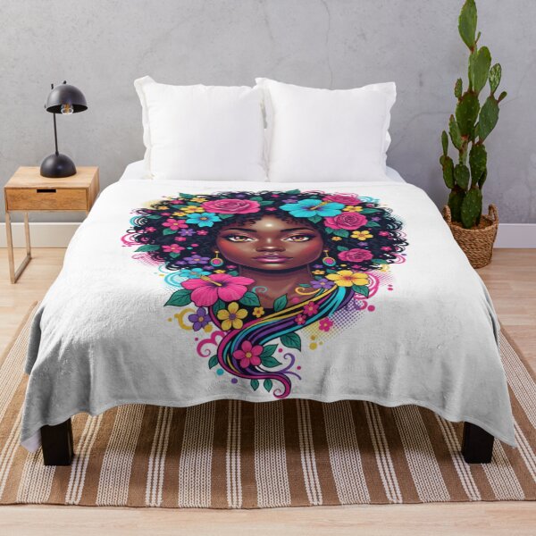 Item preview, Deep Black Woman W/ Bright Flower Adorned Afro designed and sold by BlessedBlackBeautiful.