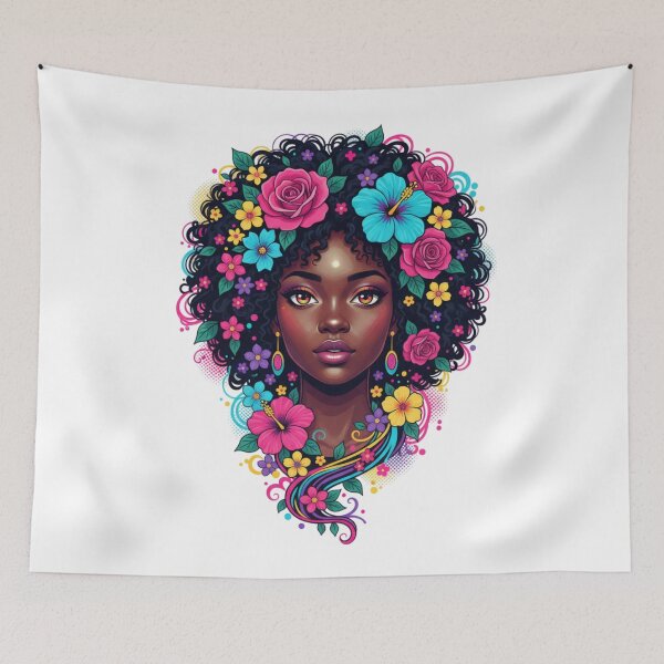 Item preview, Deep Black Woman W/ Bright Flower Adorned Afro designed and sold by BlessedBlackBeautiful.