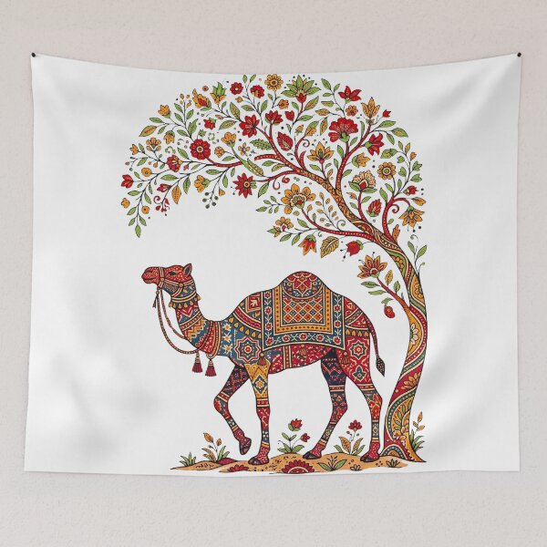 Item preview, Bohemian Camel Folk Art | Indian Desert Heritage Illustration | Colorful Floral Camel Design designed and sold by DuskyMonk.