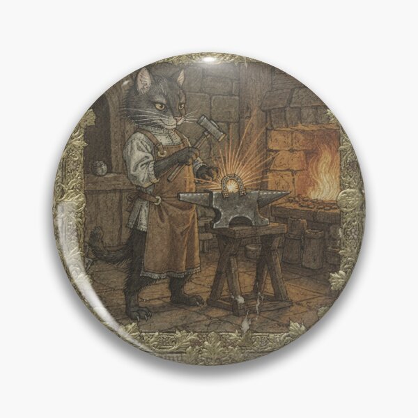 Item preview, Medieval Cat Blacksmith Forging a Tiny Horseshoe Manuscript Art designed and sold by PictorialWhimsy.