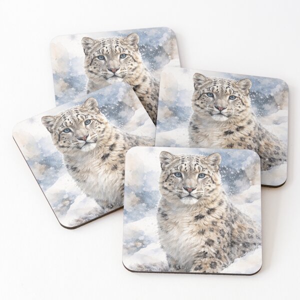 Item preview, Snow Leopard Watercolor – Majestic Winter Big Cat Art designed and sold by Darlin8888.