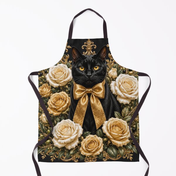 Item preview, Elegant Black Cat with Gold Bow and Vintage Cream Roses designed and sold by MoodLay.