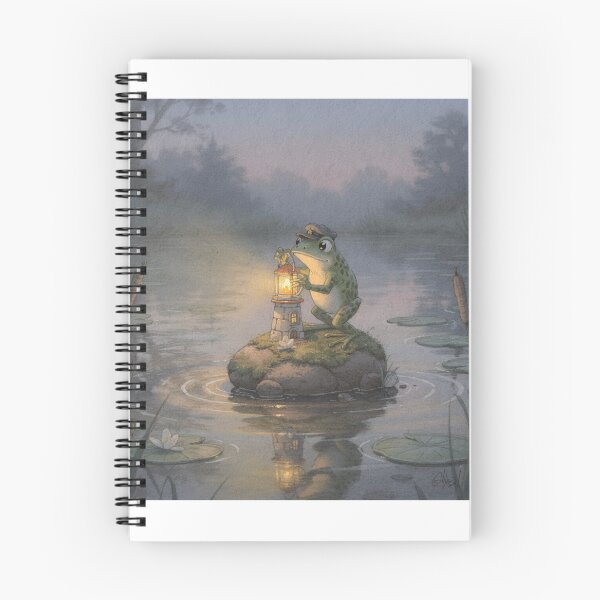 Item preview, Frog Lighthouse Keeper on a Pond Pebble Cottagecore Art designed and sold by PictorialWhimsy.