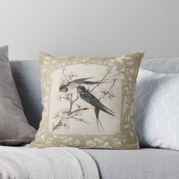 Item preview, Art Nouveau Swallows Among Cherry Blossom in Gold designed and sold by PictorialWhimsy.