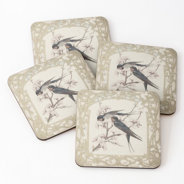 Item preview, Art Nouveau Swallows Among Cherry Blossom in Gold designed and sold by PictorialWhimsy.