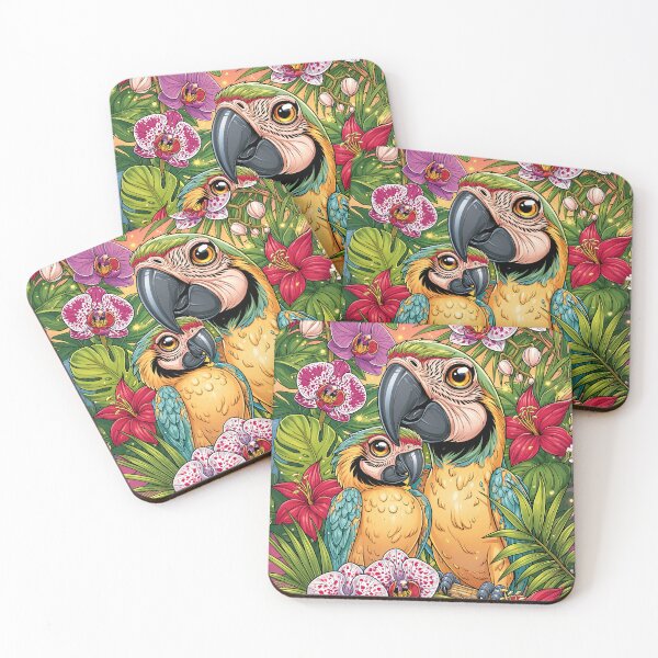 Item preview, A colorful pair of macaw parrots in a tropical garden designed and sold by GabbyKI261.