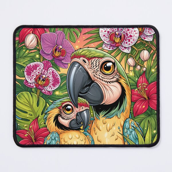 Item preview, A colorful pair of macaw parrots in a tropical garden designed and sold by GabbyKI261.