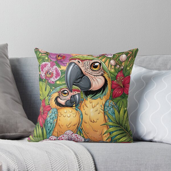 Item preview, A colorful pair of macaw parrots in a tropical garden designed and sold by GabbyKI261.