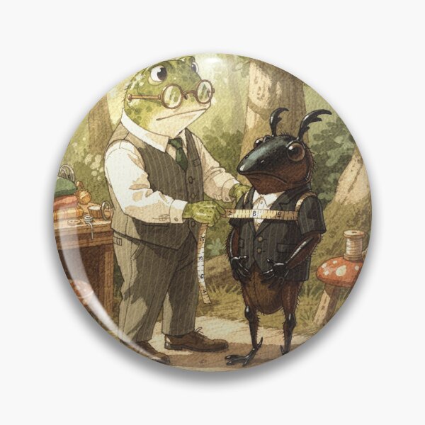 Item preview, Toad Tailor Measuring a Beetle for a Waistcoat Cottagecore Art designed and sold by PictorialWhimsy.
