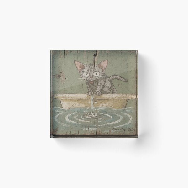 Item preview, Devon Rex Cat Watching the Bathwater Drain Folk Art designed and sold by PictorialWhimsy.