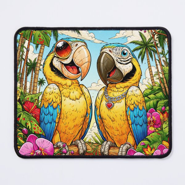 Item preview, A cheerful pair of macaw parrots in a tropical paradise designed and sold by GabbyKI261.