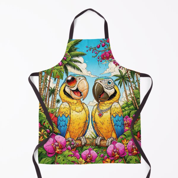 Item preview, A cheerful pair of macaw parrots in a tropical paradise designed and sold by GabbyKI261.