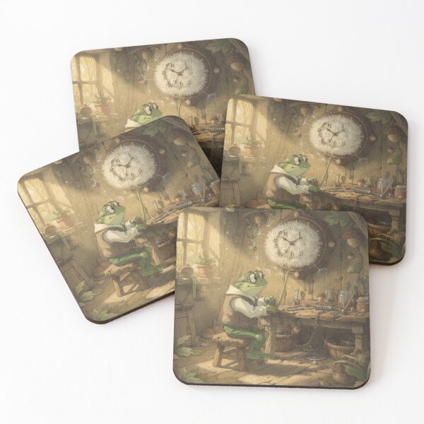 Item preview, Frog Clockmaker Winding a Dandelion Clock Cottagecore Art designed and sold by PictorialWhimsy.