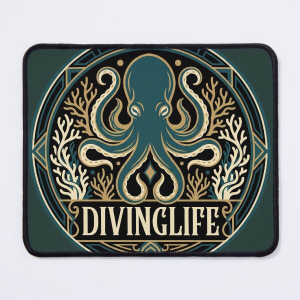 Item preview, Art Nouveau Octopus Diving Life Nautical Emblem Graphic designed and sold by KiwiRider.