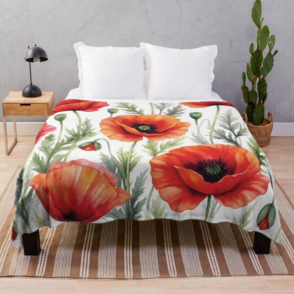 Item preview, Vibrant Red Poppy Seamless Pattern in Watercolor Style designed and sold by Lucia Amaris Art.