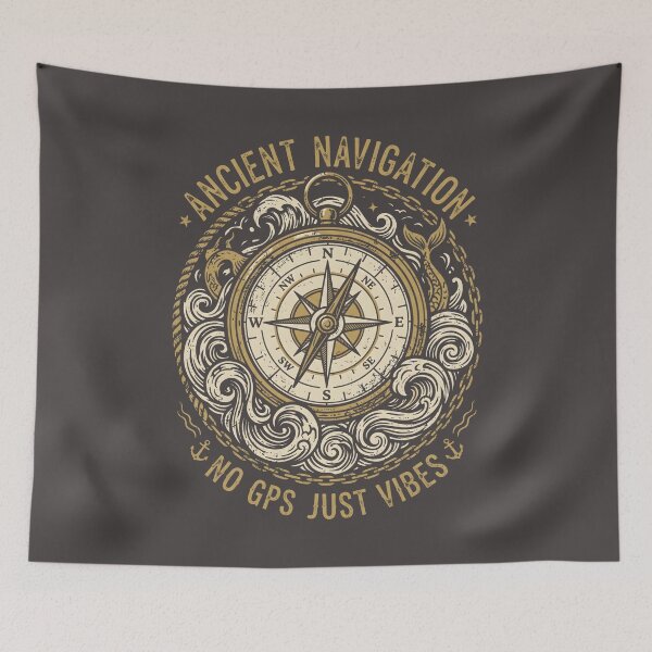 Item preview, Ancient Navigation No GPS Just Vibes Nautical Compass Badge designed and sold by SplashTastic.