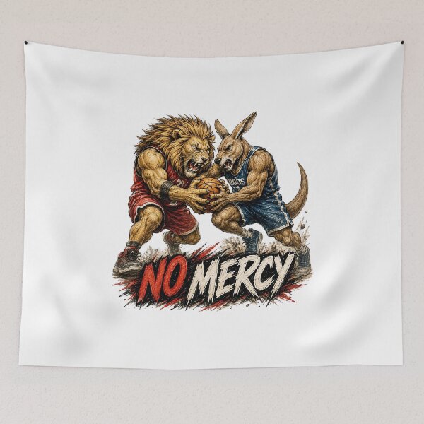 Item preview, No Mercy Basketball Sticker – Lion vs Kangaroo Sports Showdown Art designed and sold by Felixuss.