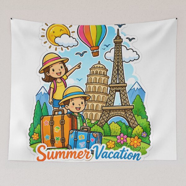 Item preview, Summer Vacation Travel Kids Die-Cut Sticker | Colorful Cartoon Adventure Vinyl Decal designed and sold by Arts121.