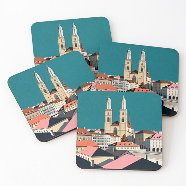 Item preview, Retro Pop Art Poster Illustration of Zurich | Bold Lake Zurich, Grossmünster & Alpine Skyline | Vintage Swiss Wall Art Decor designed and sold by PaintedPixels01.