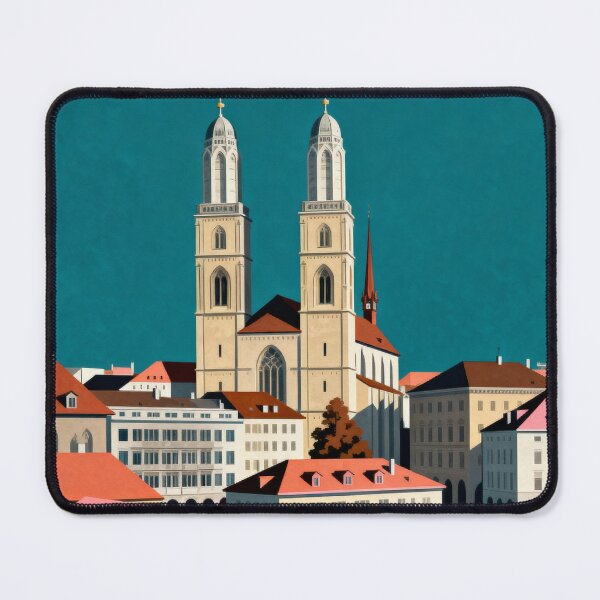 Item preview, Retro Pop Art Poster Illustration of Zurich | Bold Lake Zurich, Grossmünster & Alpine Skyline | Vintage Swiss Wall Art Decor designed and sold by PaintedPixels01.