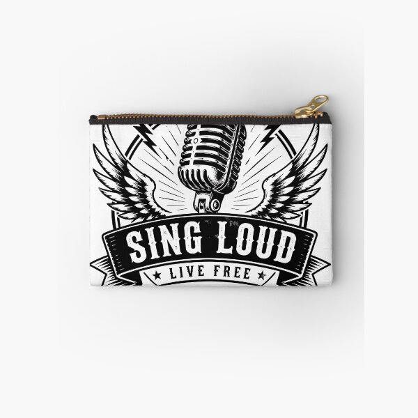 Artikelvorschau, Vintage-Mikrofon-Emblem „Flügel singen laut, lebe frei“ entworfen und verkauft von Jaideep Walia.