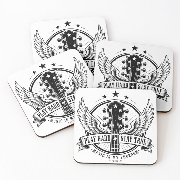 Item preview, Guitar Headstock Wings Play Hard Stay True Emblem  designed and sold by Jaideep Walia.