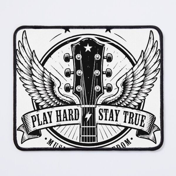 Item preview, Guitar Headstock Wings Play Hard Stay True Emblem designed and sold by Jaideep Walia.