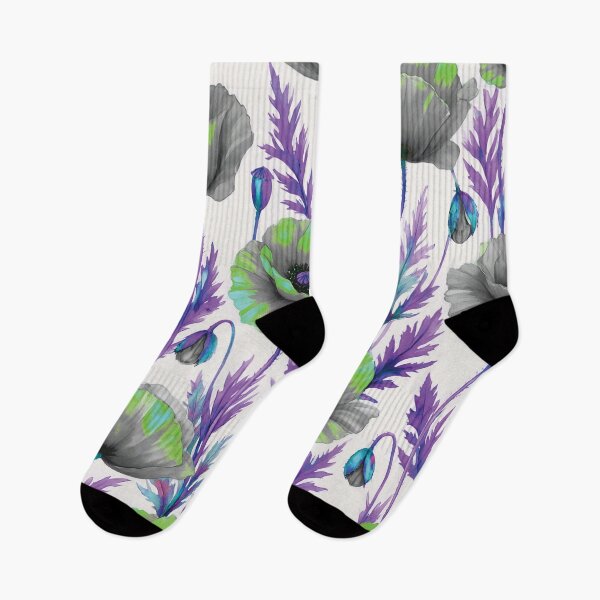 Item preview, Vibrant Purple and green Poppy Seamless Pattern in Watercolor Style designed and sold by Lucia Amaris Art.