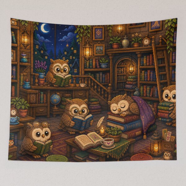 Item preview, Cozy Owl Library Pixel Art Reading Room designed and sold by Yiruda-Art.