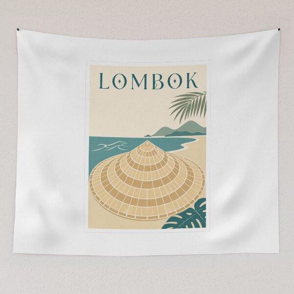 Item preview, Lombok Woven Beach Hat Travel Poster designed and sold by Beyond Destinations.